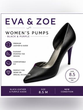 Eva & Zoe Black Purple Leather Suede Pumps Size 8.5M New